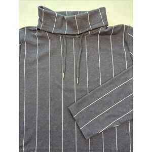Liz Claiborne Turtleneck Drawstring Pullover Navy Striped Tunic‎ Pocket Large L